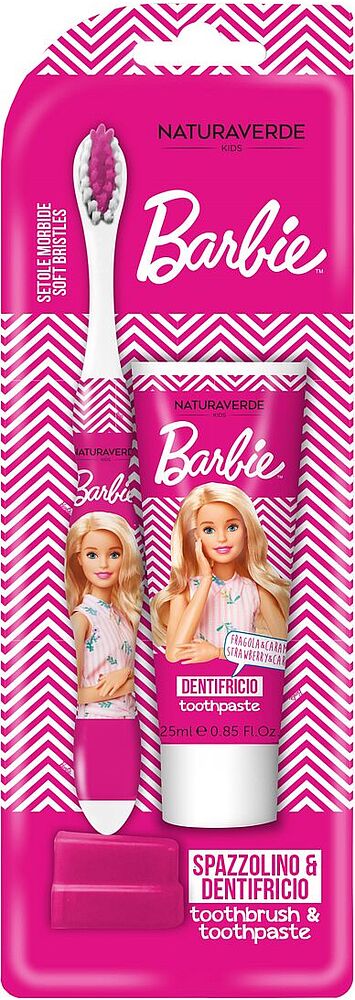 Зубная паста и щетка детская "Naturaverde Barbie" 25мл
