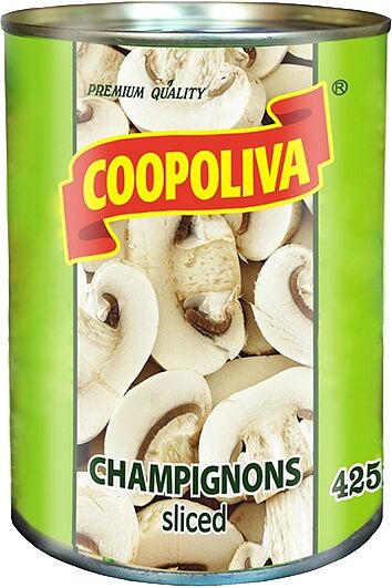 Шампиньоны маринованные резаные "Coopoliva" 400г 