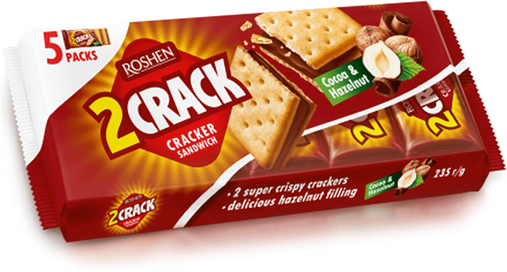Крекеры с какао-ореховой начинкой "Roshen 2 crack" 235г