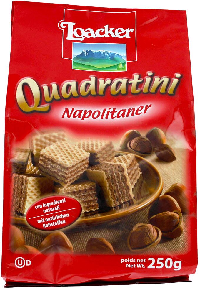 Вафли с шоколадной начинкой "Loacker Quadratini Napolitaner" 250г  